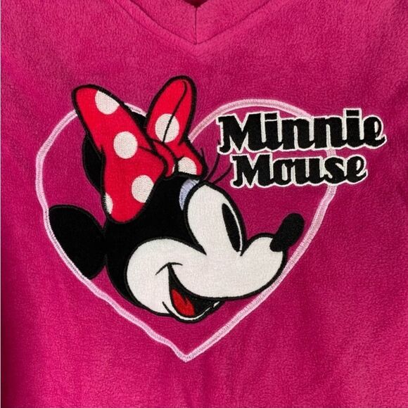 Minnie Mouse Disney Pajamas Women’s Pink Black 2 Piece Fleece Footed Pants Shirt - Picture 3 of 13